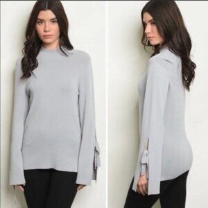 L- Grey sweater with slit tie sleeves